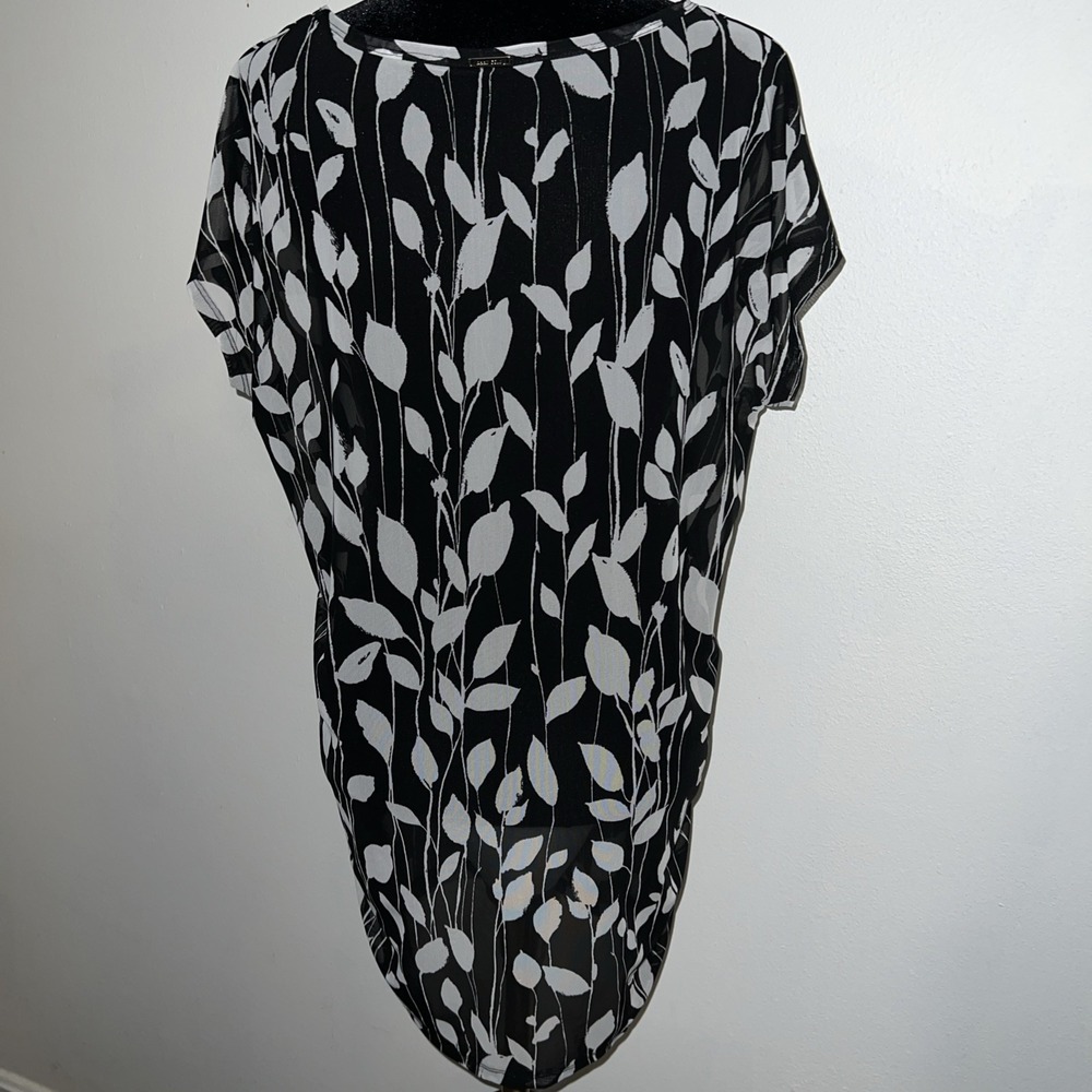 Anne Cole Women's Sheer Black White Leaf Ruched Swim Cover Up One Size